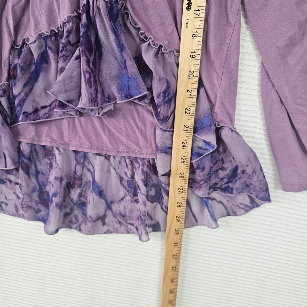 LOGO Lori Goldstein Purple Long Sleeve Ruffle Hem Marble Print Top Large‎ - Picture 3 of 5